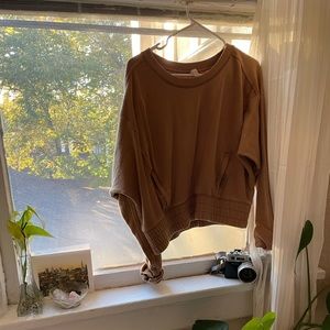 Free People Camel pullover with zipper kangaroo pocket